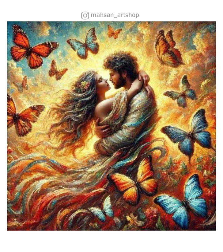 نقاشی الماسی بومی ۳۰ در ۴۰ طرح در آغوش پروانه ها