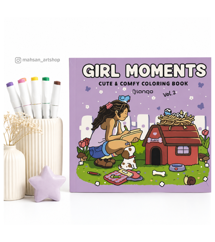 دفتر رنگ آمیزی girl moments بنفش با ۴۸ طرح